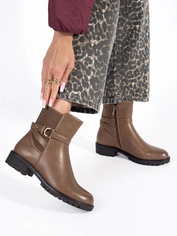 Botine maro la modă pentru femei cu toc lat