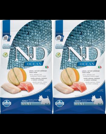 FARMINA N&amp;D Ocean Dog Adult Mini salmon, cod &amp; canatloupe melon 2 x 2,5 kg hrana caini adulti talie mica, somon, cod si pepene galben