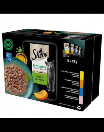 SHEBA Nature’s Collection arome in sos 12x85g hrana umeda cu pui, curcan, ton si somon pentru pisici