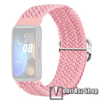 Huawei Band 10, Band 9, 9 NFC, 8, 8 NFC, KALEBOL okosóra szíj, Fonott szövet, Sztreccses, Légáteresztő, Csatos, 120mm-től-180mm-ig állítható méret, Rózsaszín