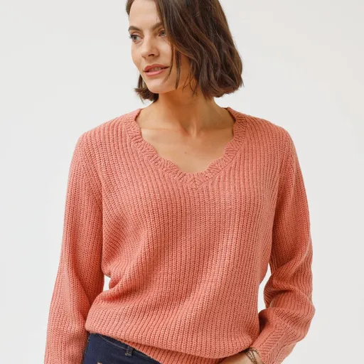 Pulover cu decolteu în V, confecționat din tricot simplu