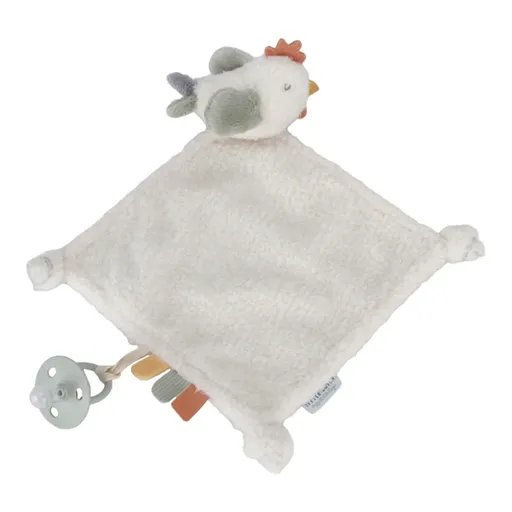 Little Dutch Little Farm Cuddle Cloth Chicken pătură mini cu animal de pluș cu clips 1 buc
