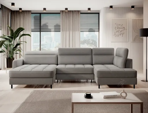 Coltar extensibil stanga 4 locuri ELTAP, LT-04RAQ, Berrto, 306x165x100 cm, lemn/poliester, gri inchis