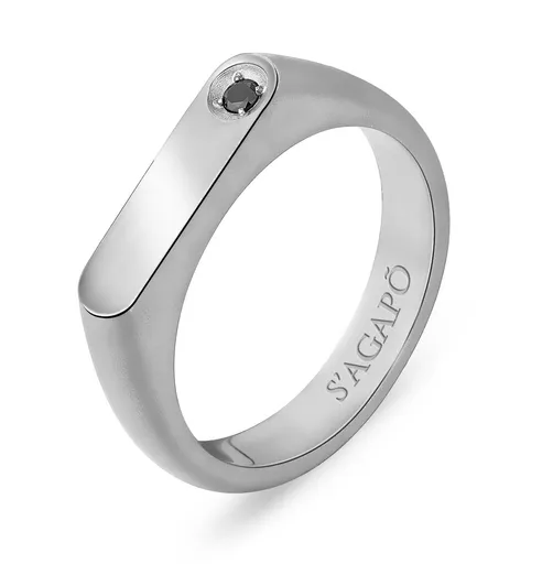 S'Agapõ Inel bărbătesc din oțel cu zirconi negri Tag Me Too STG33 65 mm