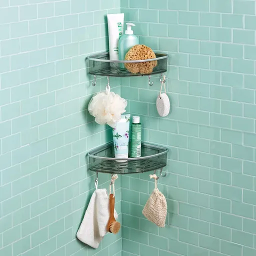 Etajeră de colț pentru duș cu 4 cârlige