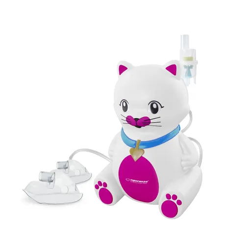 Inhalator pentru copii Esperanza Kitty ECN003, Compresor, Forma de pisica, Alb / Roz