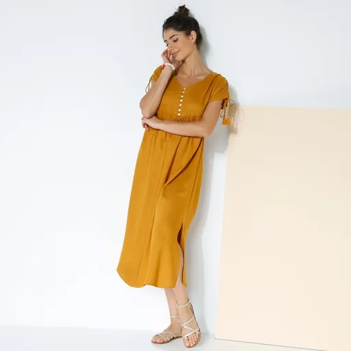 Rochie Midi Solid Color cu mâneci scurte