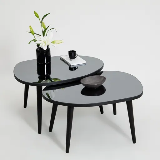 Set masute 2 piese, Hanah Home, Gusto Set- Black, Fumuriu, Negru / Fume