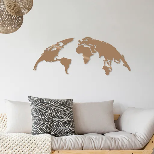 Decoratiune de perete, World Map Small, 100 x 39 cm, Cupru