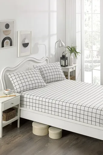 Set de pat dublu (cearceaf cu elastic si perne) 3 piese, L'essentiel Maison, Artus, Negru