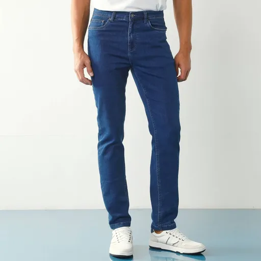 Blugi drepți cu 5 buzunare din denim elastic, dacă aveți sub 170 cm înălțime, lungimea interiorului 72 cm