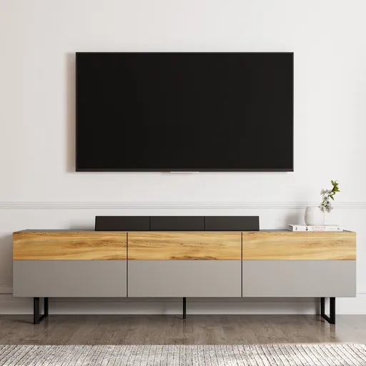 Comoda TV, Hanah Home, Sign, 180x49x37 cm, Gri / Stejar