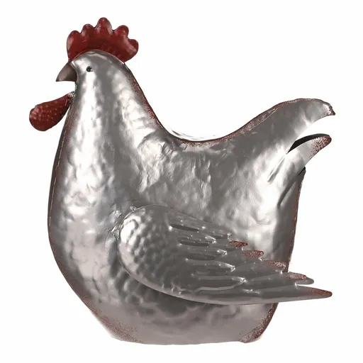 Decorațiune metalică Găină argintie, 28 x 15 x 30cm