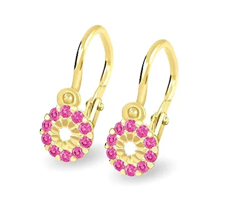 Soliter Cercei de aur pentru copii cu zircon fucsia 239 001 00516