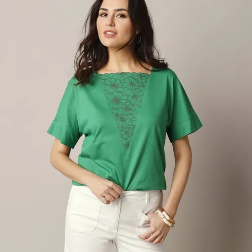 Tricou drept cu broderie