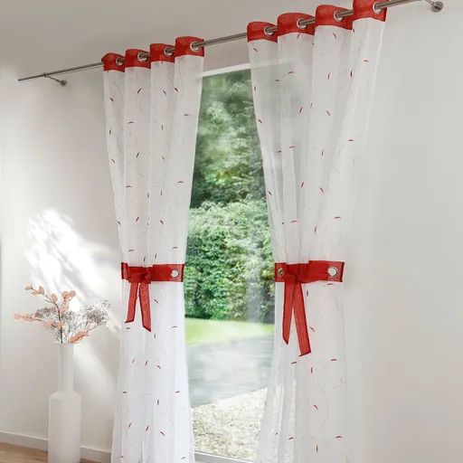 Perdea voal cu broderie de frunze