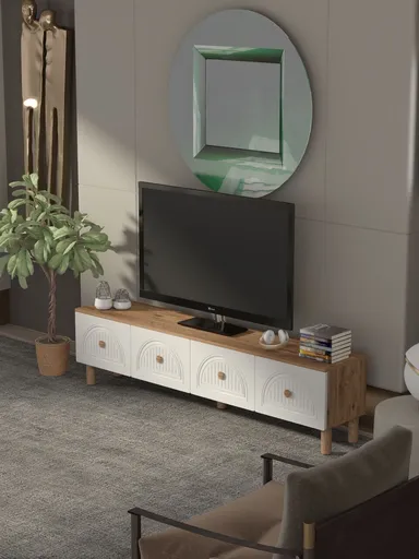 Comoda TV, Hanah Home, Arcera, 180x47x35 cm, PAL, Pin Atlantic / Alb