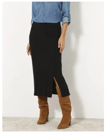 Fustă midi cu croială din tricot cu nervuri