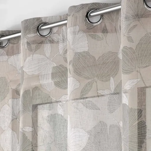 Perdea voal cu motiv de frunze de ginkgo, cu ochiuri la capăt