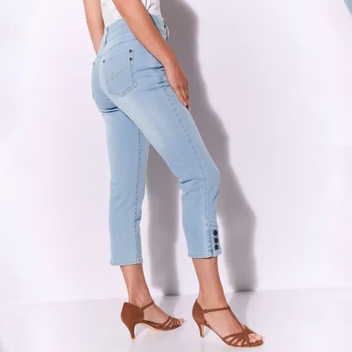 Pantaloni stretch 3/4 cu fante cu nasturi