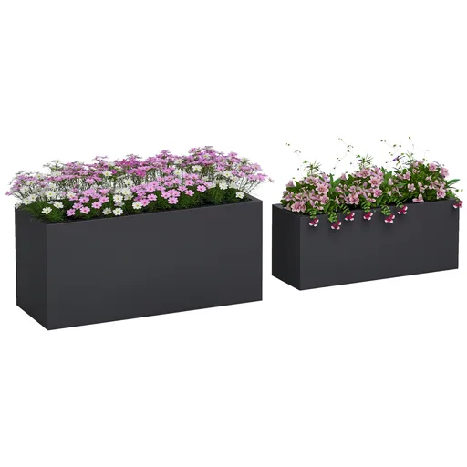 Outsunny Set de 2 Jardiniere, Jardiniere Înălțate cu Găuri de Drenaj, Ghivece de Flori Stivuibile pentru Grădină, 71x29x32 cm, Negru | Aosom Romania