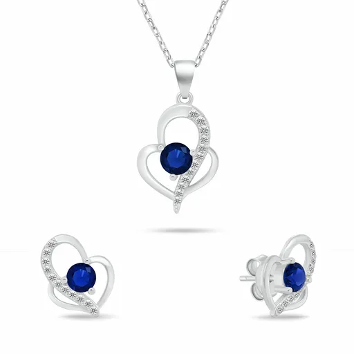 Brilio Silver Set original de bijuterii din argint „Inimioare” cu zirconii albastre SET294WB (colier și cercei)