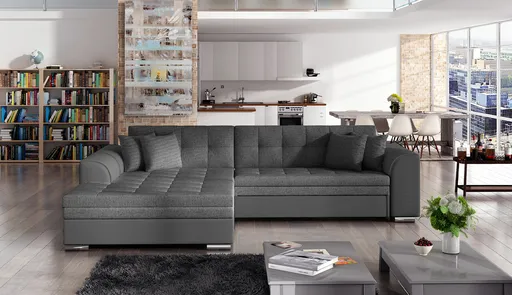 Coltar extensibil stanga 4 locuri, ELTAP, Sorento, 296x194x78 cm, lemn/poliester, gri inchis/gri