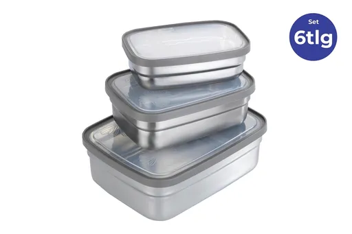 Set 3 cutii pentru pranz Maximex, Lunch, 13.5x9.5x4 cm, inox/polipropilena, argintiu mat/transparent