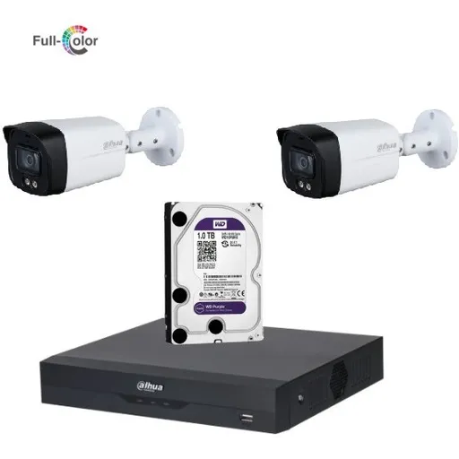 Sistem de supraveghere Dahua DH-2CEXT40MA-5MP_HDD HDCVI cu HDD si 2 camere de exterior de 5MP Full Color, Starlight, LED 40m, microfon