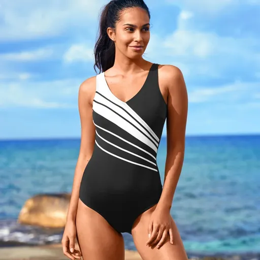 Costum de baie dintr-o bucată cu dungi