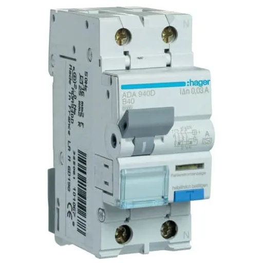 Disjunctor diferential RCBO 1P+N 40A/30mA, B, 6kA, tip A Hager ADA940D
