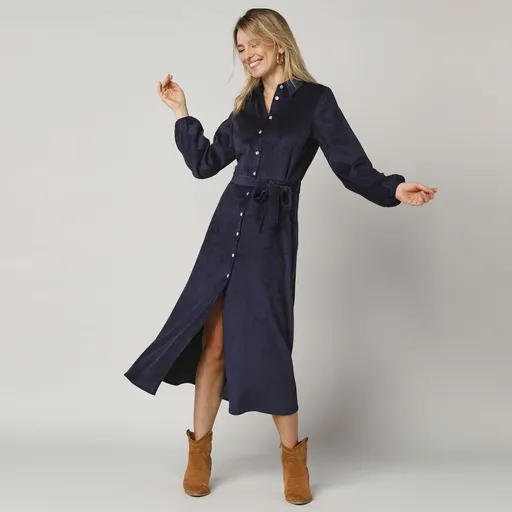 Rochie cămașă lungă cu mâneci lungi, velur