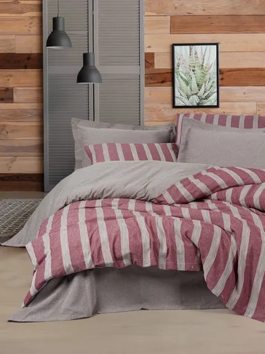 Lenjerie de pat dubla, L'essentiel Maison, Bande, Rosu claret
