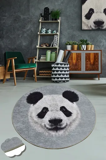 Covor, Huge Panda Djt Çap 100, Poliester, Gri/Negru