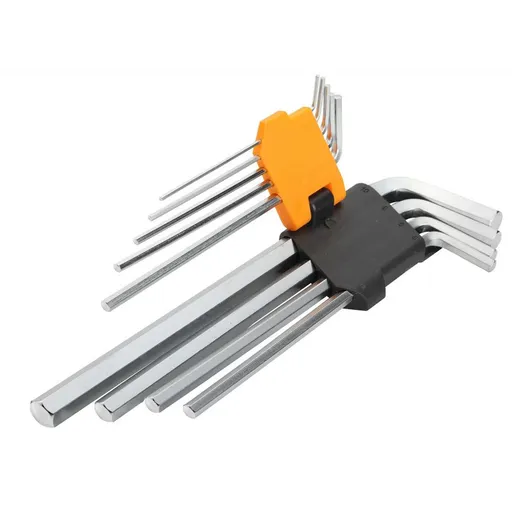 Set de 9 chei hexagonale cu brat extra-lung Cr-V 1,5/2/2,5/3/4/5/6/8/10 mm