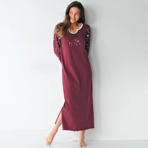 Cămașă de noapte cu imprimeu floral, mâneci lungi