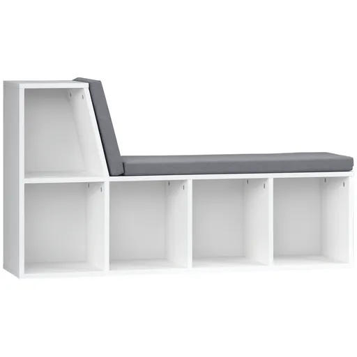 HOMCOM Biblioteca banc 2 in 1 cu 5 compartimente de depozitare si 2 perne 108 x 30 x 60 cm alb gri | Aosom Romania