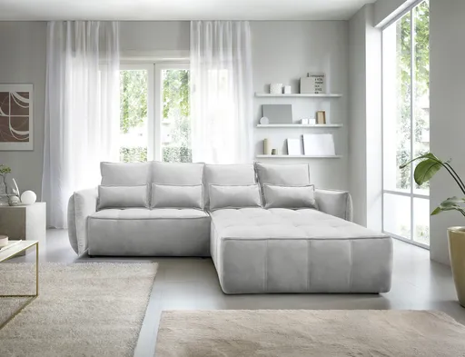 Coltar extensibil dreapta 4 locuri ELTAP, RT-03REL, Campo, 265x196x88 cm, lemn/poliester, gri deschis