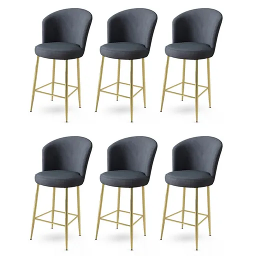 Set scaune de bar 6 piese, Hanah Home, Fora, Antracit / Aur