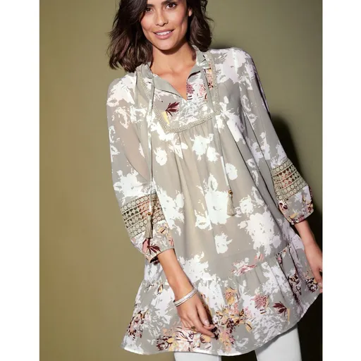 Tunică cu mâneci 7/8, volan și imprimeu
