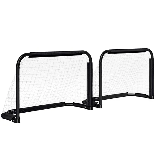 HOMCOM Set de obiective de fotbal, 2 obiective mini pliabile, cadru metalic, inclusiv unelte, 90 x 36 x 60 cm, Negru | Aosom Romania