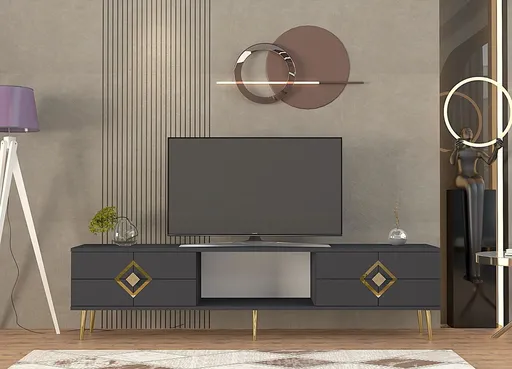 Comoda TV, Hanah Home, Robber, 150x40.6x29.6 cm, Antracit / Aur