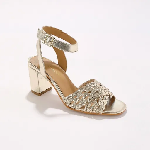 Sandale cu toc din piele cu barete