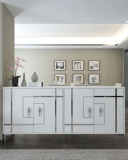 Consola, Hanah Home, Simge, 180x78.6x35 cm, PAL , Alb / Argintiu