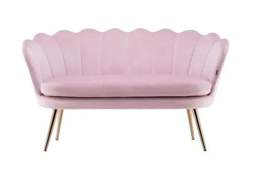 Canapea de Asteptare Freya 143cm, pentru Coafor, Velur Roz, Picioare Aurii