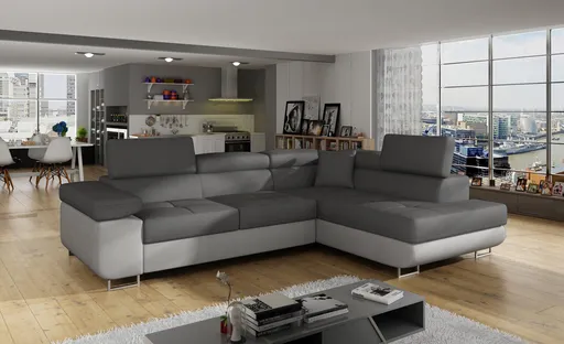 Coltar extensibil dreapta 4 locuri, ELTAP, Anton, 272x203x85 cm, lemn/poliester, gri inchis/gri deschis