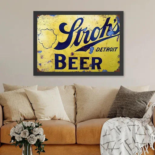 Tablou decorativ, Detroit Beer (55 x 75), Polistiren, Galben / Albastru închis