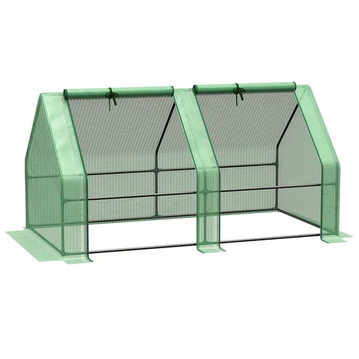 Outsunny Mini Seră Portabilă cu Uși Mari cu Fermoar și Acoperiș din PE pentru Protecție Împotriva Apei/UV, 180x90x90 cm, Verde | Aosom Romania