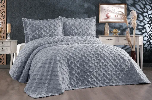 Set cuvertura de pat dubla 3 piese, L'essentiel Maison, Harem, Gri