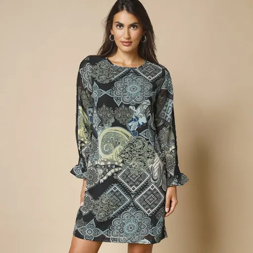 Rochie dreaptă cu imprimeu patchwork